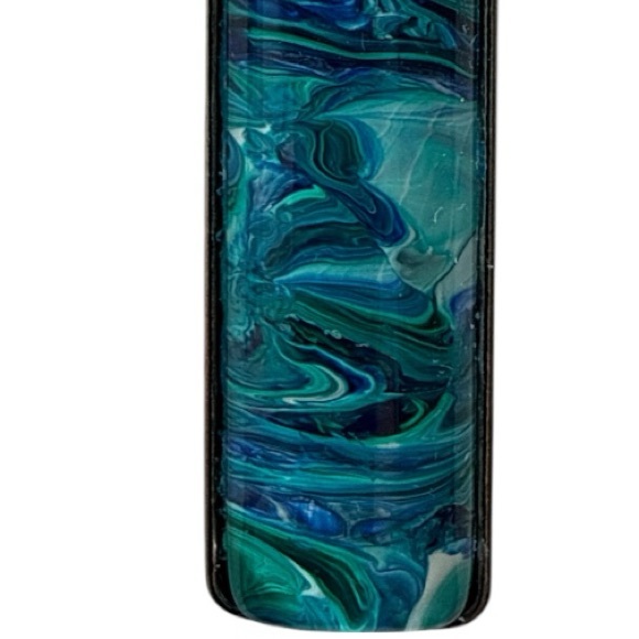 Handmade Blue Teal Fluid Art Bar Pendant Necklace Long Rectangle Minimalist - Picture 6 of 10